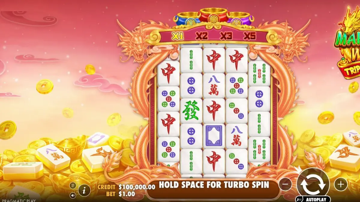 Tampilan layar permainan slot Mahjong Wins Triple Pot di perangkat seluler